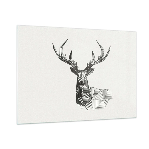 Cuadro sobre vidrio - Impresiones sobre Vidrio - Ciervo cubista hecho de formas geométricas sobre un fondo blanco. - 100x70cm - Ciervo en estilo cubista - Decoración de pared moderna para salón y dormitorio ARTTOR