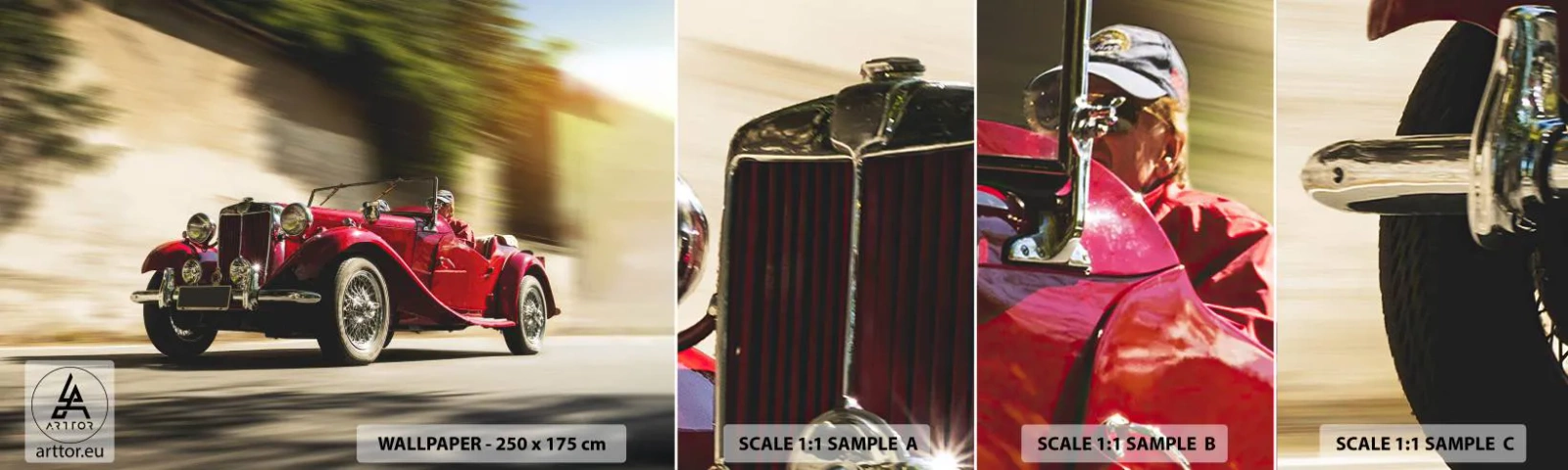 Muestra de fotomural autoadhesivo Deluxe Sticker - Hermosa pieza de museo - Auto, Retro, Cabriolé - 100x30 cm