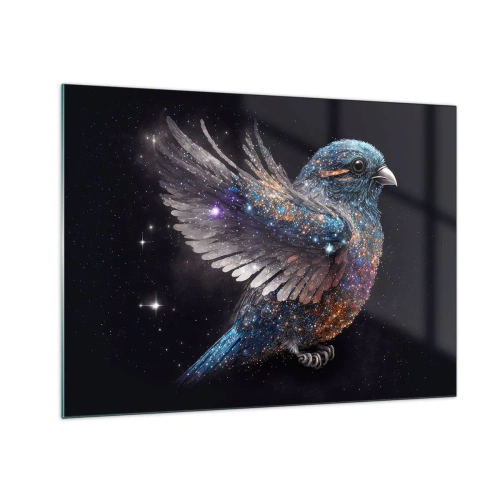 Cuadro sobre vidrio - Impresiones sobre Vidrio - Gorrión espacial con purpurina de diamante - 70x50cm - Gorrión de diamante - Decoración de pared moderna para salón y dormitorio ARTTOR