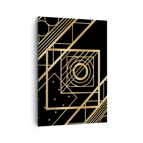 Cuadro sobre lienzo - Impresión de Imagen - Patrones geométricos dorados sobre un fondo negro - 50x70cm - Geometría dorada - Decoración de pared moderna para salón y dormitorio ARTTOR