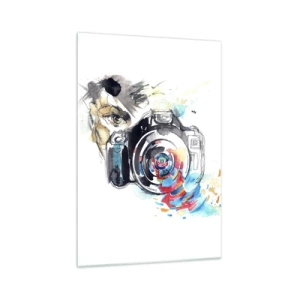 Cuadro sobre vidrio - Impresiones sobre Vidrio - Cámara de acuarela con detalles coloridos. - 70x100cm - En el objetivo - Decoración de pared moderna para salón y dormitorio ARTTOR