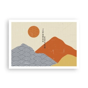 Póster - Patrones japoneses con montañas, sol y estilo minimalista. - 100x70cm - En el espíritu japonés - Decoración de pared moderna para salón y dormitorio ARTTOR