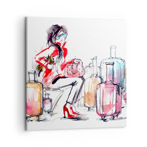 Cuadro sobre lienzo - Impresión de Imagen - Sentémonos antes del viaje - 50x50 cm