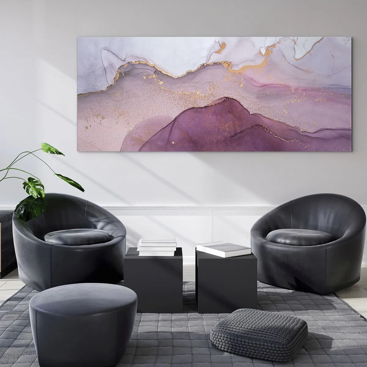 Cuadro sobre vidrio - Impresiones sobre Vidrio - Olas de lila y púrpura - 90x30 cm