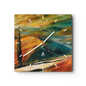 Reloj de pared - Reloj de vidrio - Paisaje toscano con campos, camino y cipreses. - 30x30cm - Paisaje toscano - Decoración de pared moderna para salón y dormitorio ARTTOR