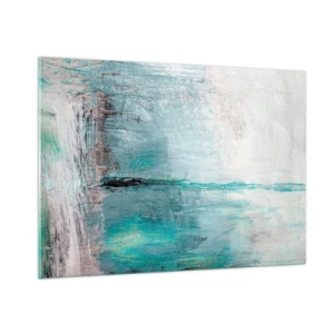 Cuadro sobre vidrio - Impresiones sobre Vidrio - Composición abstracta en tonos azules y grises. - 100x70cm - Horizontalmente sobre el azul - Decoración de pared moderna para salón y dormitorio ARTTOR