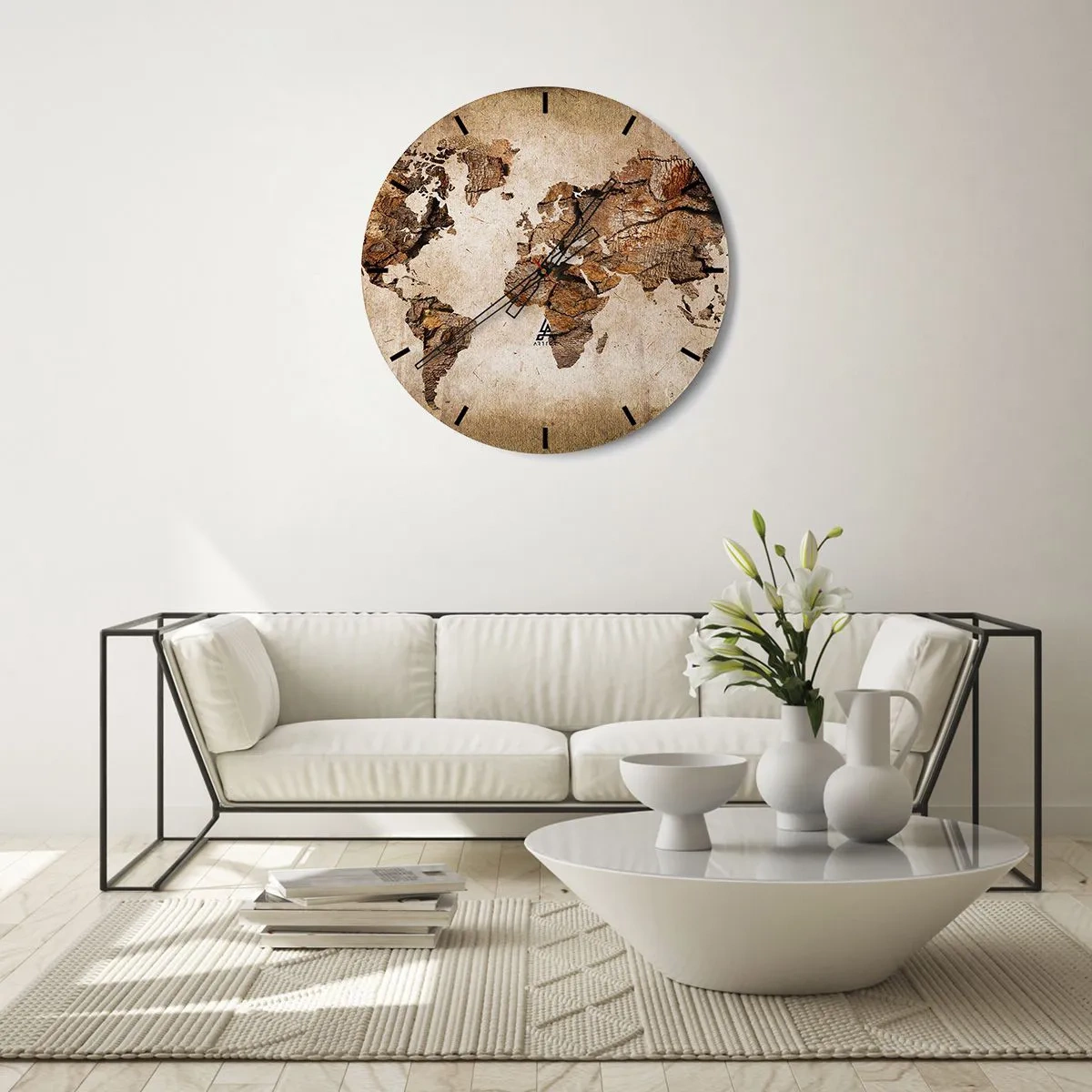 Reloj de pared - Reloj de vidrio - Esfera de reloj con motivo de mapa del mundo en estilo rústico - 30x30cm - El descubrimiento del mundo - Decoración de pared moderna para salón, cocina y dormitorio ARTTOR