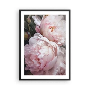 Póster en marco negro - Delicadas peonías en tonos pastel de rosa y blanco. - 50x70cm - En flor - Decoración de pared moderna para salón y dormitorio ARTTOR