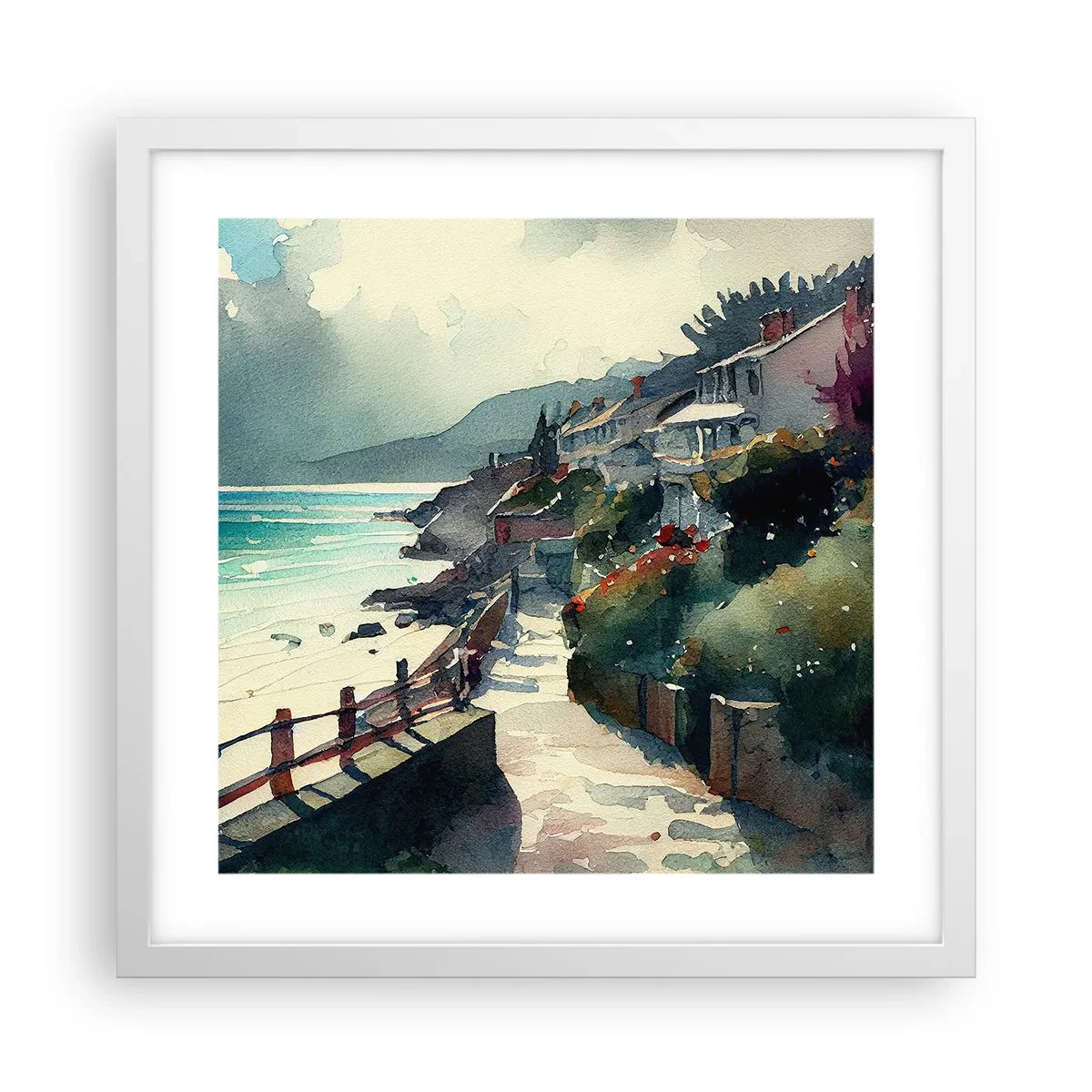 Póster en marco blanco - Ciudad mediterránea - 40x40 cm