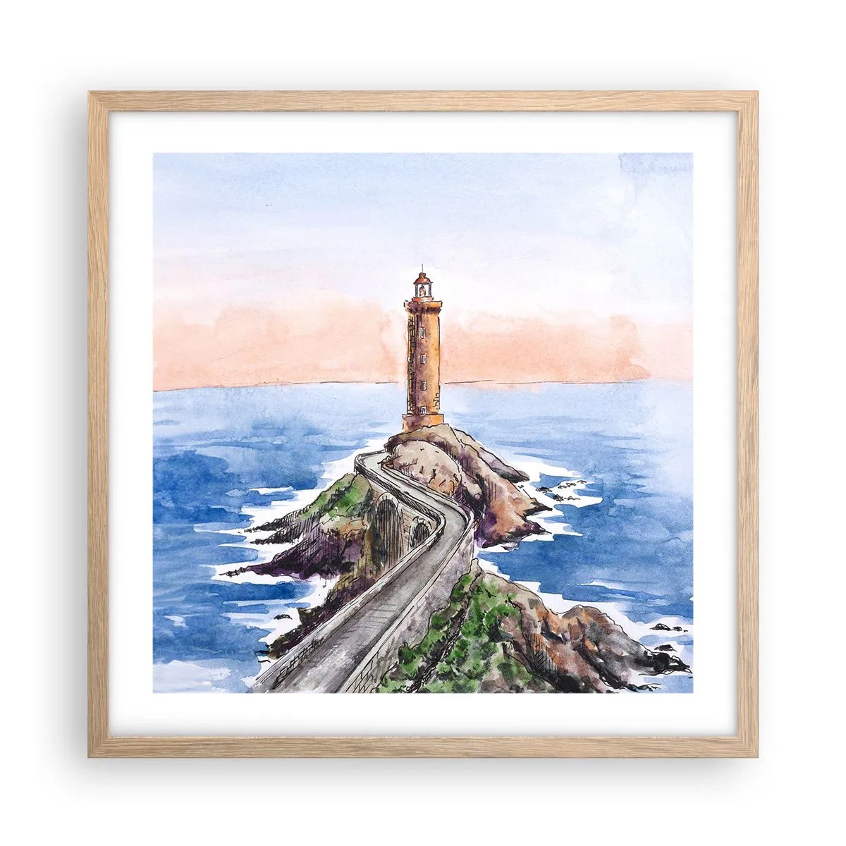 Póster en marco roble claro - Frente al mar - 50x50 cm