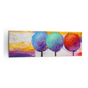 Cuadro sobre lienzo - Impresión de Imagen - Tres árboles coloridos sobre un fondo abstracto - 160x50cm - Tres árboles coloridos - Decoración de pared moderna para salón y dormitorio ARTTOR