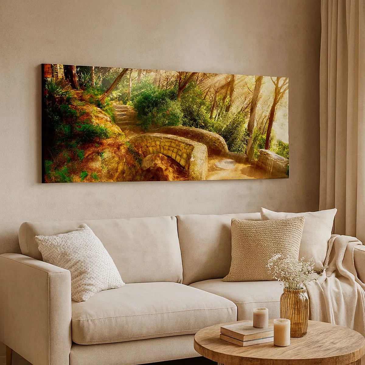Cuadro sobre lienzo - Impresión de Imagen - Directamente desde el puente hacia el bosque de las hadas - 100x40 cm