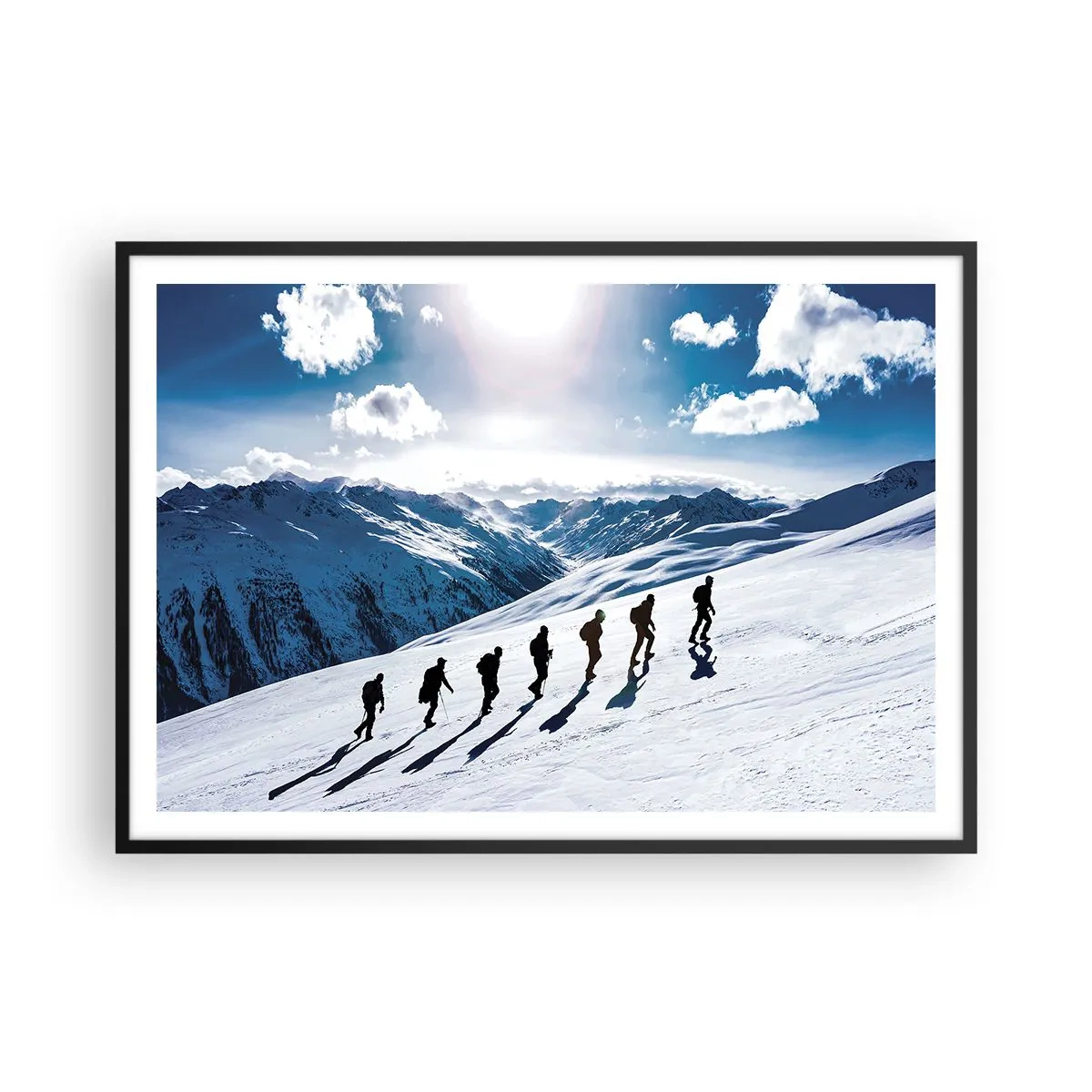 Póster en marco negro - Un grupo de montañeros subiendo una ladera nevada - 100x70cm - Equipo de conquistadores - Decoración de pared moderna para salón y dormitorio ARTTOR