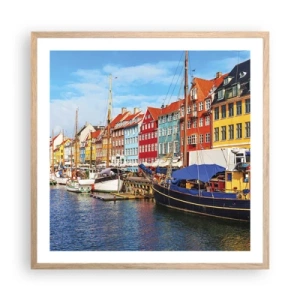 Póster en marco roble claro - Muelle alegre - 60x60 cm