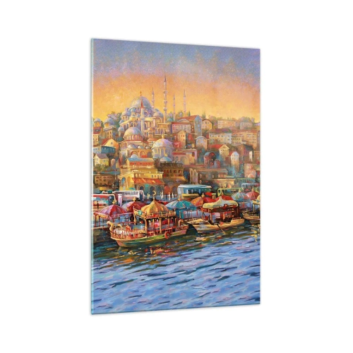 Cuadro sobre vidrio - Impresiones sobre Vidrio - Panorama pintoresco de Estambul con vistas a la bahía y a la ciudad. - 70x100cm - Una historia en Estambul - Decoración de pared moderna para salón y dormitorio ARTTOR