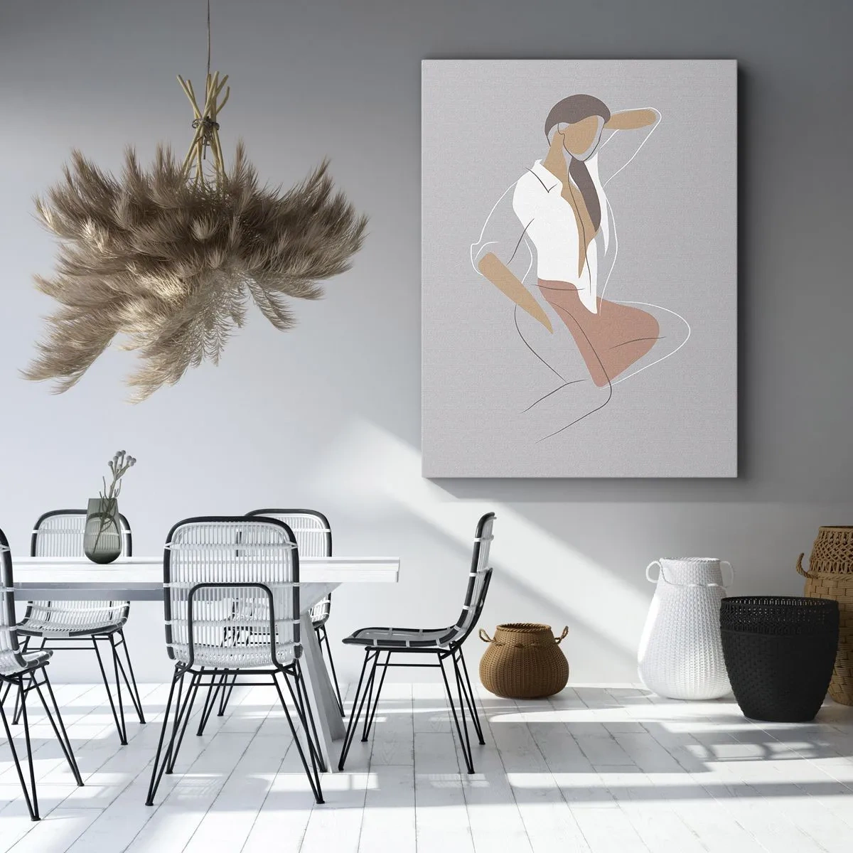 Cuadro sobre lienzo - Impresión de Imagen - Un retrato minimalista de una mujer en colores pastel. - 50x70cm - Un esbozo de encanto - Decoración de pared moderna para salón y dormitorio ARTTOR
