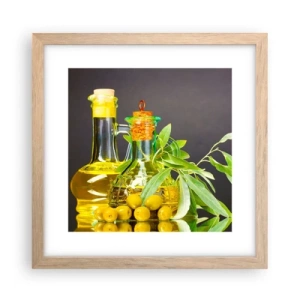 Póster en marco roble claro - Bodegón con aceitunas y aceite - 30x30 cm