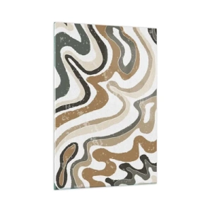 Cuadro sobre vidrio - Impresiones sobre Vidrio - Patrones terrosos en tonos marrones y verdes. - 70x100cm - Meandros de colores terrosos - Decoración de pared moderna para salón y dormitorio ARTTOR