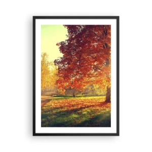 Póster en marco negro - Parque otoñal con un árbol con hojas doradas al sol. - 50x70cm - El rojo es hermoso - Decoración de pared moderna para salón y dormitorio ARTTOR