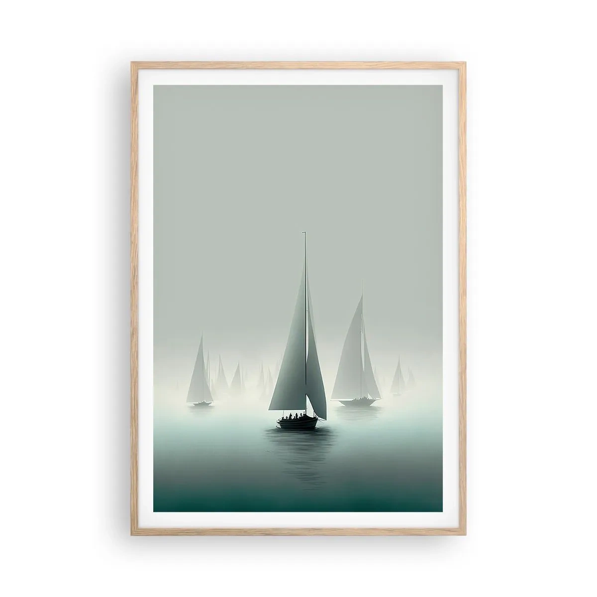 Póster en marco roble claro - Día de niebla en alta mar - 70x100 cm