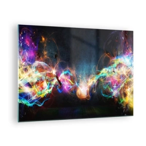 Cuadro sobre vidrio - Impresiones sobre Vidrio - Luces abstractas y energía colorida en un estilo futurista. - 70x50cm - Alegremente contra la oscuridad - Decoración de pared moderna para salón y dormitorio ARTTOR