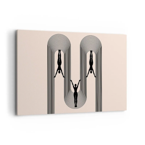 Cuadro sobre lienzo - Impresión de Imagen - Siluetas geométricas sobre un fondo beige - 100x70cm - Al revés, o no - Decoración de pared moderna para salón y dormitorio ARTTOR