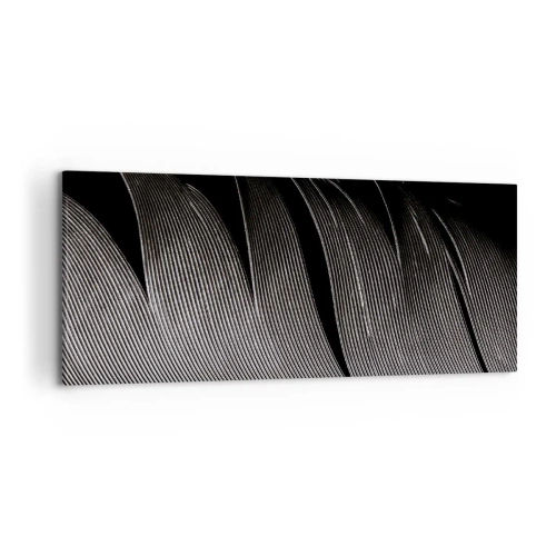 Cuadro sobre lienzo - Impresión de Imagen - Textura de plumas en blanco y negro en un estilo minimalista. - 120x50cm - Pluma - una construcción maravillosa - Decoración de pared moderna para salón y dormitorio ARTTOR