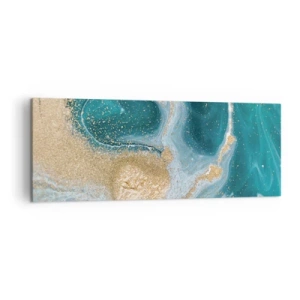 Cuadro sobre lienzo - Impresión de Imagen - Remolino abstracto en tonos turquesa y dorado - 140x50cm - Un remolino de oro y turquesa - Decoración de pared moderna para salón y dormitorio ARTTOR