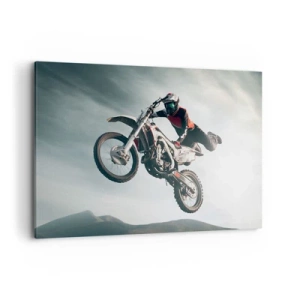 Cuadro sobre lienzo - Impresión de Imagen - Motociclista en el aire durante un salto - 120x80cm - No hay diversión sin riesgo - Decoración de pared moderna para salón y dormitorio ARTTOR
