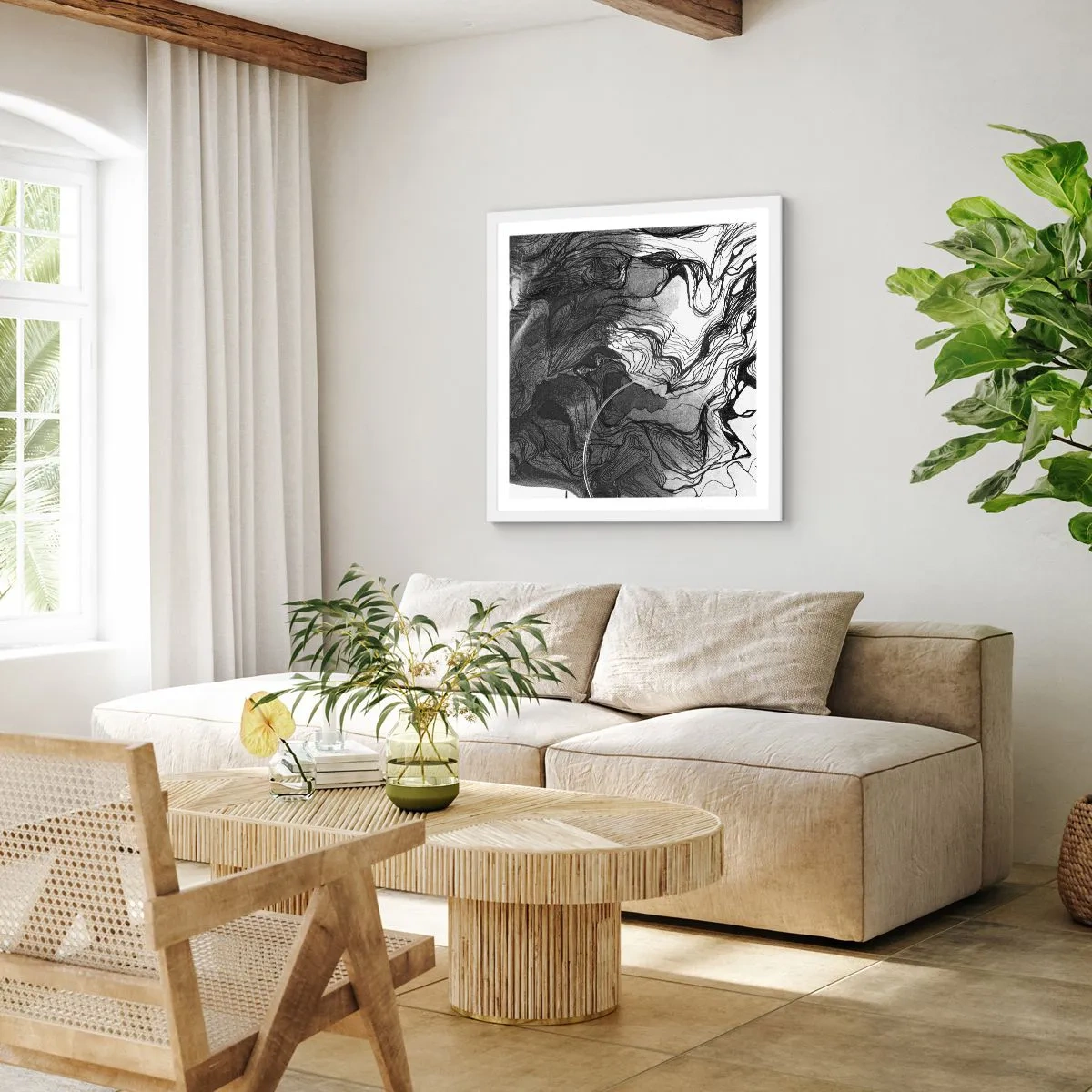 Póster en marco blanco - Enredada en sueños - 40x40 cm
