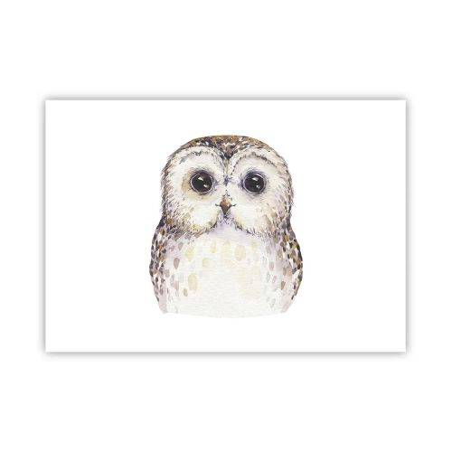 Póster - Retrato de un búho sobre un fondo claro con colores delicados. - 100x70cm - Mírame a los ojos - Decoración de pared moderna para salón y dormitorio ARTTOR