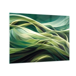 Cuadro sobre vidrio - Impresiones sobre Vidrio - Ondas verdes abstractas con formas orgánicas - 70x50cm - Un juego abstracto de color verde - Decoración de pared moderna para salón y dormitorio ARTTOR