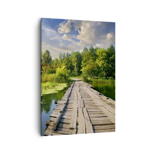 Cuadro sobre lienzo - Impresión de Imagen - Un paisaje pintoresco con un puente y un cisne. - 50x70cm - Verano, verano en todas partes - Decoración de pared moderna para salón y dormitorio ARTTOR