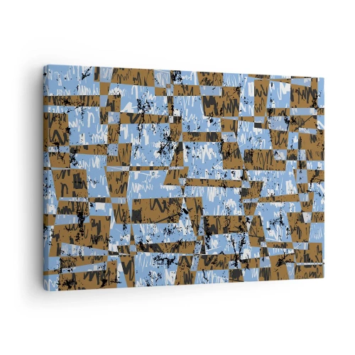 Cuadro sobre lienzo - Impresión de Imagen - Una composición abstracta de rectángulos en tonos marrones y azules. - 70x50cm - Un recorte del desierto - Decoración de pared moderna para salón y dormitorio ARTTOR