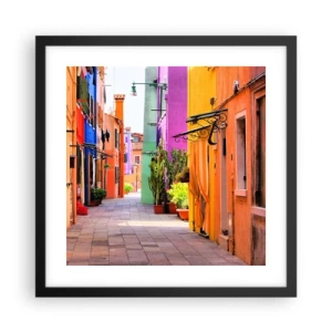 Póster en marco negro - El callejón arco iris - 40x40 cm