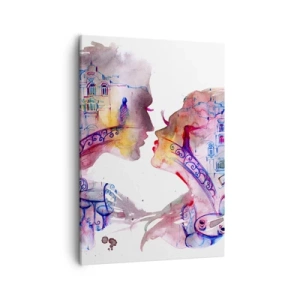 Cuadro sobre lienzo - Impresión de Imagen - Una acuarela romántica que representa las siluetas de los amantes. - 50x70cm - Un puente secreto de suspiros - Decoración de pared moderna para salón y dormitorio ARTTOR