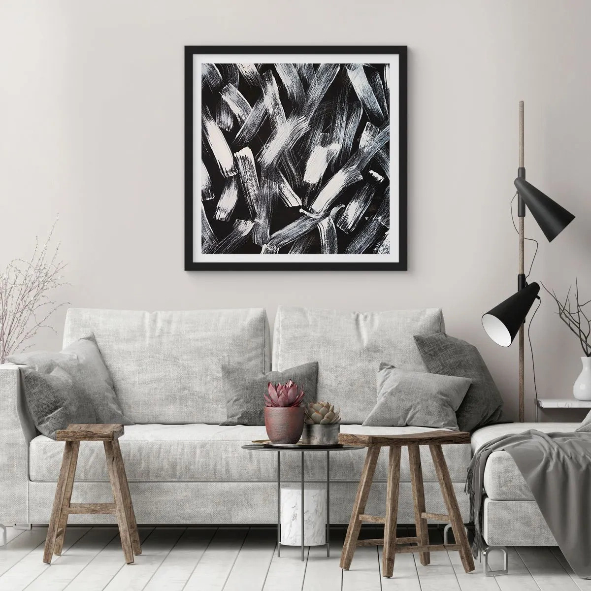 Póster en marco negro - Abstracción en el espíritu industrial - 50x50 cm