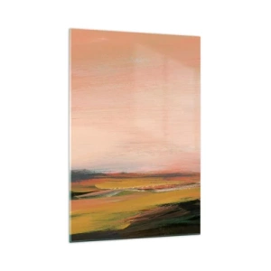 Cuadro sobre vidrio - Impresiones sobre Vidrio - Un paisaje en tonos rosa y dorado. - 70x100cm - En tono rosa - Decoración de pared moderna para salón y dormitorio ARTTOR