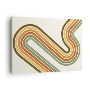 Cuadro sobre lienzo - Impresión de Imagen - Patrón geométrico en tonos verde, naranja y beige sobre un fondo claro. - 70x50cm - Zigzagueando hasta su destino - Decoración de pared moderna para salón y dormitorio ARTTOR