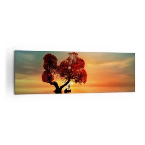 Cuadro sobre lienzo - Impresión de Imagen - Un árbol de hojas rojas y un barco en el agua al atardecer. - 160x50cm - La lejanía y el silencio del mundo - Decoración de pared moderna para salón y dormitorio ARTTOR