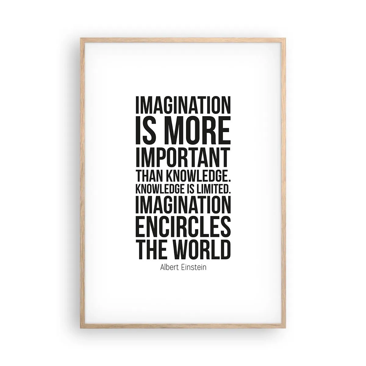 Póster en marco roble claro - Einstein, sobre el poder de la imaginación - 70x100 cm