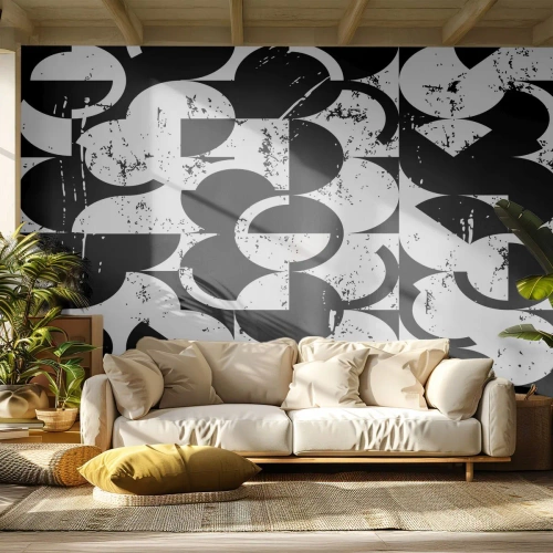 Fotomural Premium Sand - Patrón geométrico abstracto en blanco y negro - 100x70cm - El blanco es blanco y el negro es negro - Decoración de pared moderna para salón y dormitorio ARTTOR