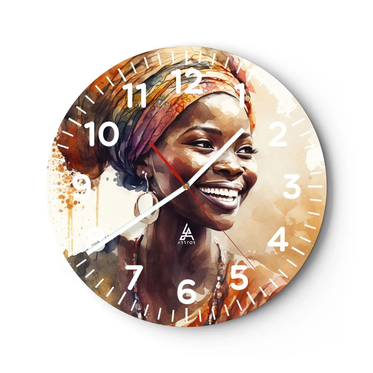 Reloj de pared - Reloj de vidrio - Reina africana - 30x30 cm