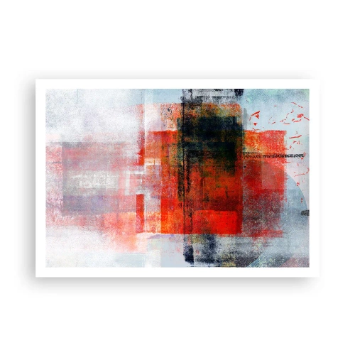 Póster - Composición geométrica abstracta con acentos rojos y naranjas. - 100x70cm - Composición brillante - Decoración de pared moderna para salón y dormitorio ARTTOR