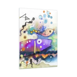 Cuadro sobre vidrio - Impresiones sobre Vidrio - Composición abstracta con formas y líneas coloridas. - 50x70cm - ¡No hay palabras! - Decoración de pared moderna para salón y dormitorio ARTTOR