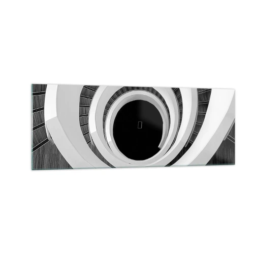 Cuadro sobre vidrio - Impresiones sobre Vidrio - Escalera de caracol en blanco y negro de estilo moderno. - 140x50cm - Hacia el origen - Decoración de pared moderna para salón y dormitorio ARTTOR