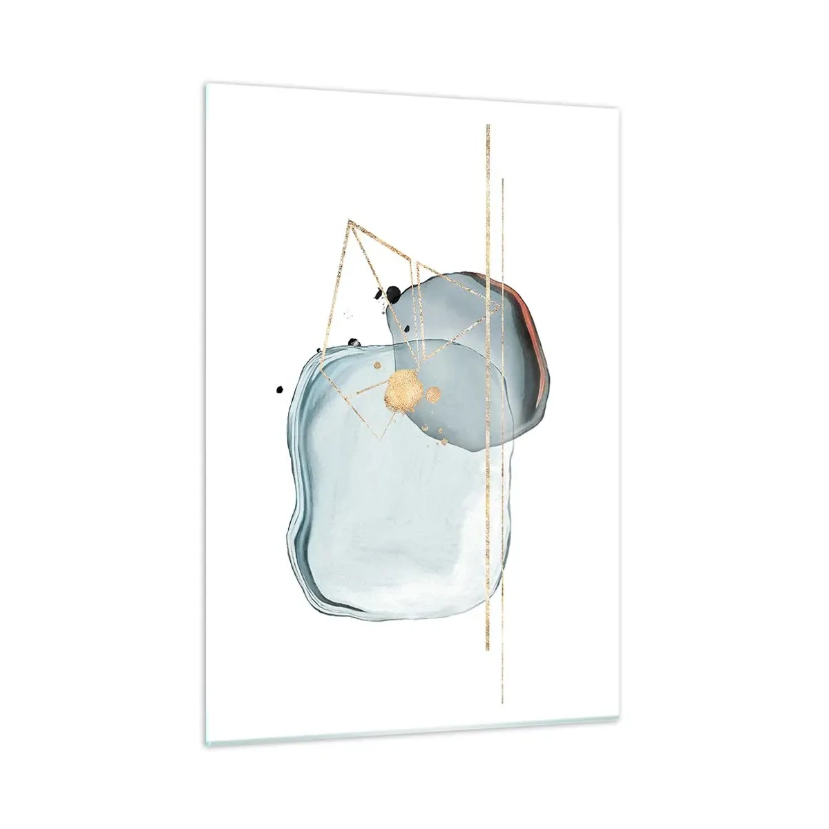 Cuadro sobre vidrio - Impresiones sobre Vidrio - Abstracción moderna con gotas y líneas geométricas doradas. - 50x70cm - Un estudio de gotas - Decoración de pared moderna para salón y dormitorio ARTTOR