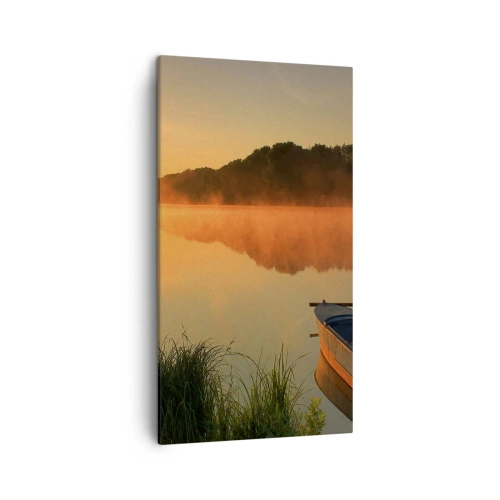 Cuadro sobre lienzo - Impresión de Imagen - Amanecer sobre el agua como la superficie de un espejo - 45x80 cm