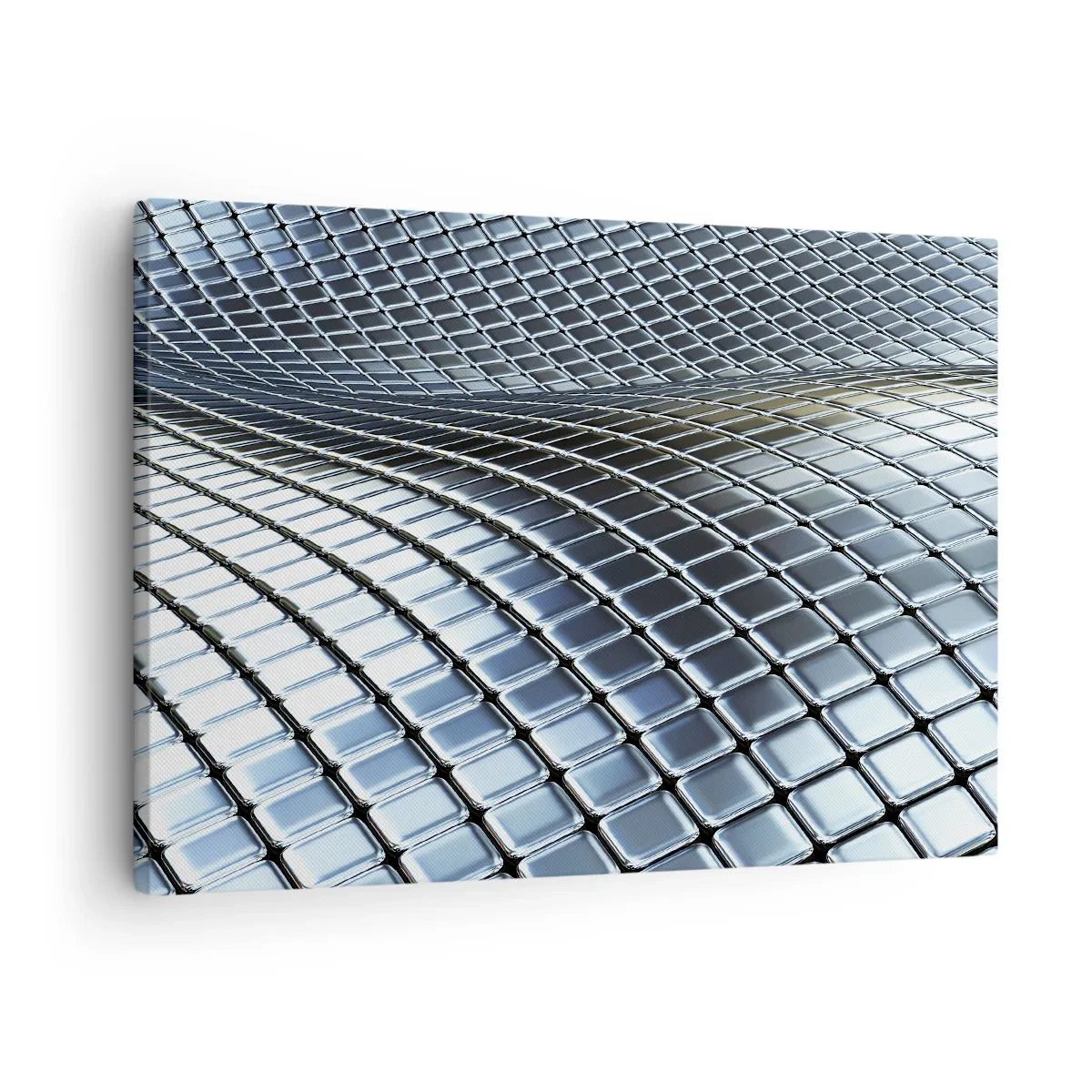 Cuadro sobre lienzo - Impresión de Imagen - Estructura moderna de cuadrados metálicos. - 70x50cm - Ola de plata - Decoración de pared moderna para salón y dormitorio ARTTOR