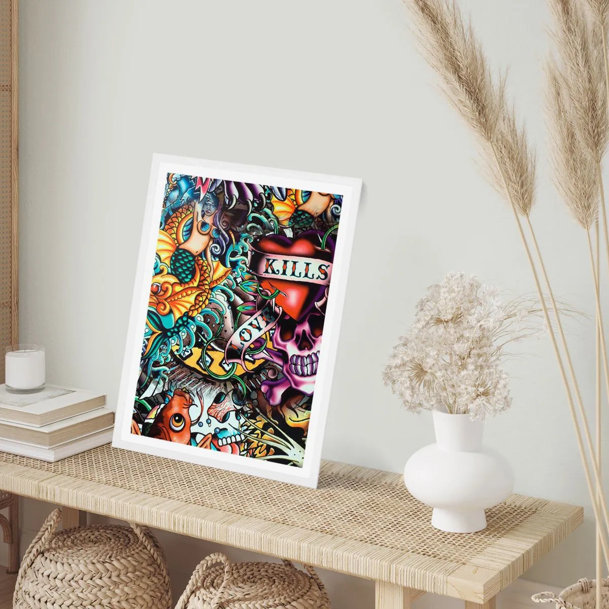 Póster en marco blanco - El sueño de un tatuador - 30x40 cm